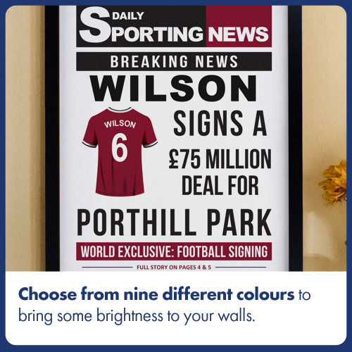 Personalised Football News Black Poster Framed