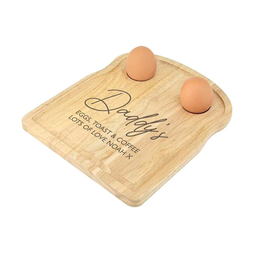 Personalised Wooden Toast Shaped Breakfast Plate With Egg Holders