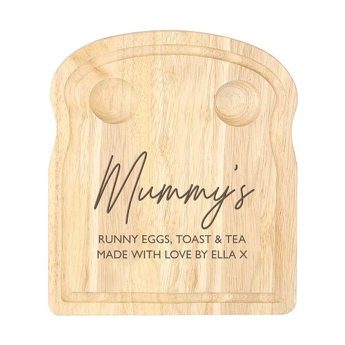 Personalised Wooden Toast Shaped Breakfast Plate With Egg Holders