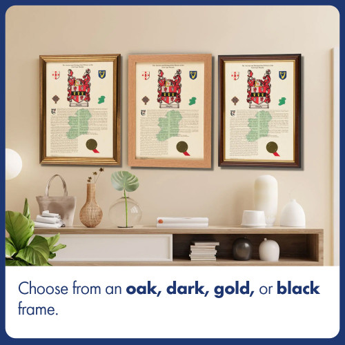 Personalised Irish Coat of Arms and Surname History Print - Framed