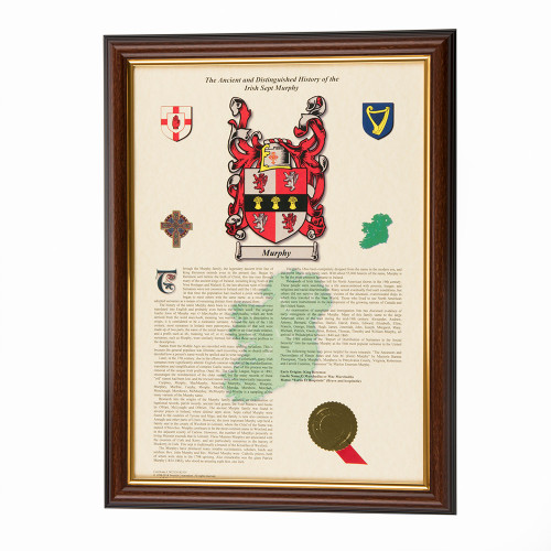 Personalised Irish Coat of Arms and Surname History Print - Framed