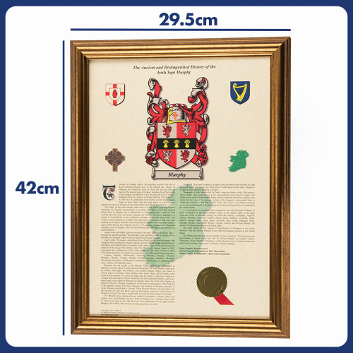 Personalised Irish Coat of Arms and Surname History Print - Framed