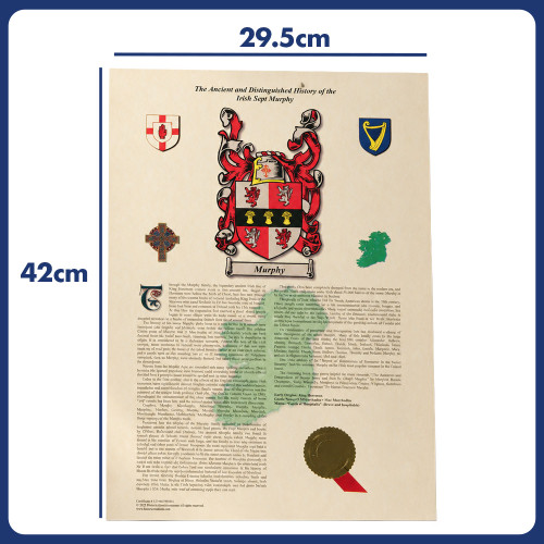 Personalised Irish Coat of Arms and Surname History Print - Unframed