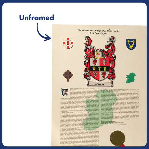 Personalised Irish Coat of Arms and Surname History Print - Unframed