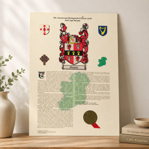 Personalised Irish Coat of Arms and Surname History Print - Unframed
