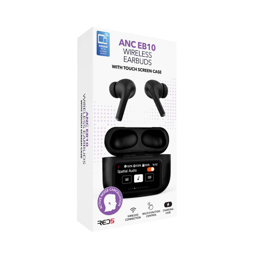RED5 ANC EB10 Wireless Earbuds with Touch Screen Case Black