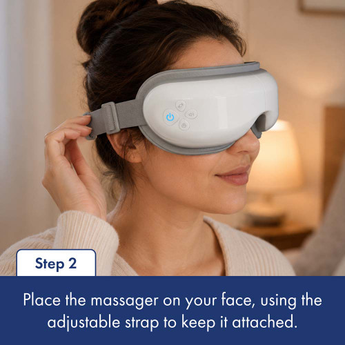 Next, put the Eye Massager on your head with the adjustable straps.