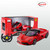A red 1:14 scale La Ferrari remote control car, steering wheel controller, and its packaging, showing the car's doors open.