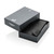 A black leather C-Secure cardholder wallet sits inside its dark grey gift box. The lid is open, showing RFID secure branding.