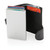 A silver C-Secure RFID cardholder full of cards, attached to an open black leather wallet holding cash and another card.