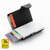 A black C-Secure RFID cardholder wallet open, with colourful cards fanned out from its silver aluminium case.
