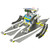 The Solar Robot kit built as a water-skiing robot on a catamaran, with large eyes and a solar panel on its head.