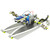 The Solar Robot Kit assembled into a boat-like robot with a solar panel, motor, and gears, set on two white pontoons.