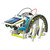 The Solar Robot Kit assembled in a rover form, with a large solar panel, visible blue gears, and white and yellow legs.
