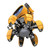 Low-angle view of Tobbie the yellow and grey AI robot, showing its six legs and large head with a blue screen.