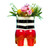 The Wizard of Oz Red Slippers vase seen from behind, with black-and-white striped stockings and a colourful bouquet.