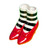 A Wizard of Oz tabletop vase shaped like red slippers and striped socks, with 'No Place Like Home' inscribed on the base.