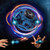 The blue LED Vortex Spinner flies. Hands are below tossing and balancing the glowing toy.