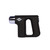 A compact black Wellbeing Mini Massage Gun with a T-shaped body, ergonomic cutout handle, and a polished chrome massage head.
