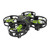 Black and green Nano Drone V2 quadcopter with four enclosed propellers; labeled Nano Drone on top. The drone features a compact, rectangular body with protective guards around each propeller.