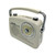 A cream-coloured Retro Radio, showing its circular tuning dial, top controls, and chrome carry handle.