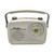 A front view of the cream RED5 Retro Radio, showing its vintage style, top carry handle, and large circular analogue tuner.