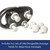 Black percussion massager with textured heads attached, shown with a second interchangeable set of smooth, round massage heads.
