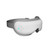 The Wellbeing wireless eye massager in white with a grey trim and adjustable strap, showing the side control panel.