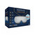 The retail box for the Heated Eye Massager, showing bluetooth music functions, heated compression pads and its portability.