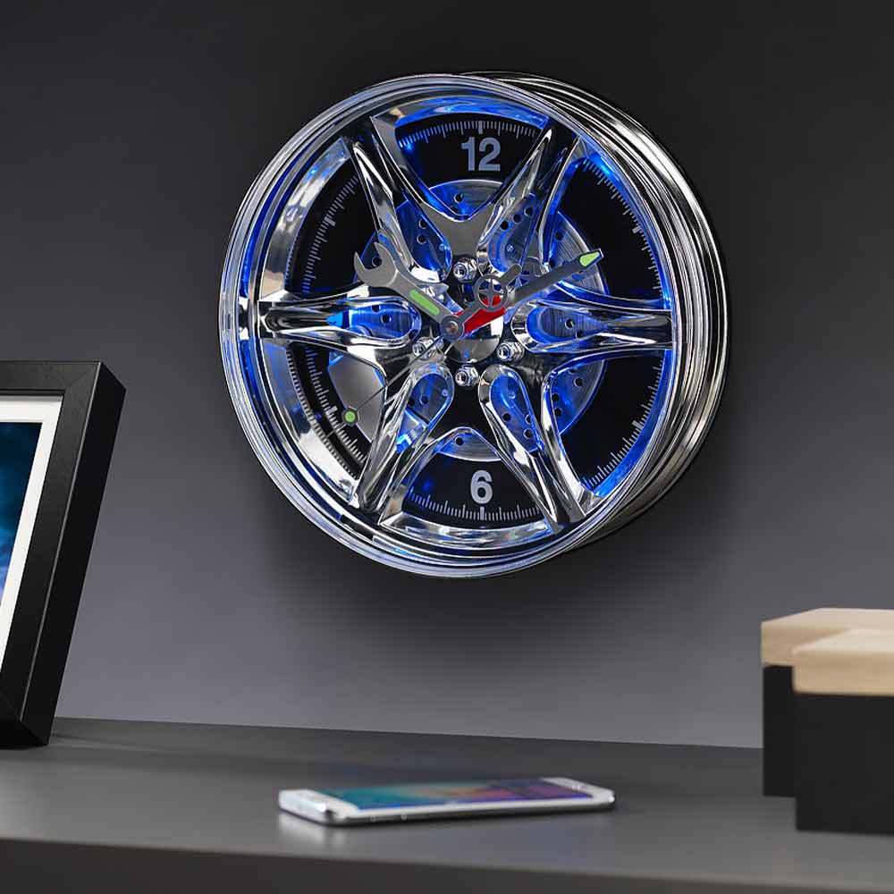 Neon Rim Wall Clock Novelty blue coloured clock for the car mad