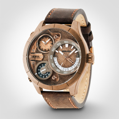 Police Bushmaster Orologio Uomo PL.14638XSBZS/12 – Cassa In Acciaio 52mm, Cinturino In Pelle Marrone, Impermeabile 50m