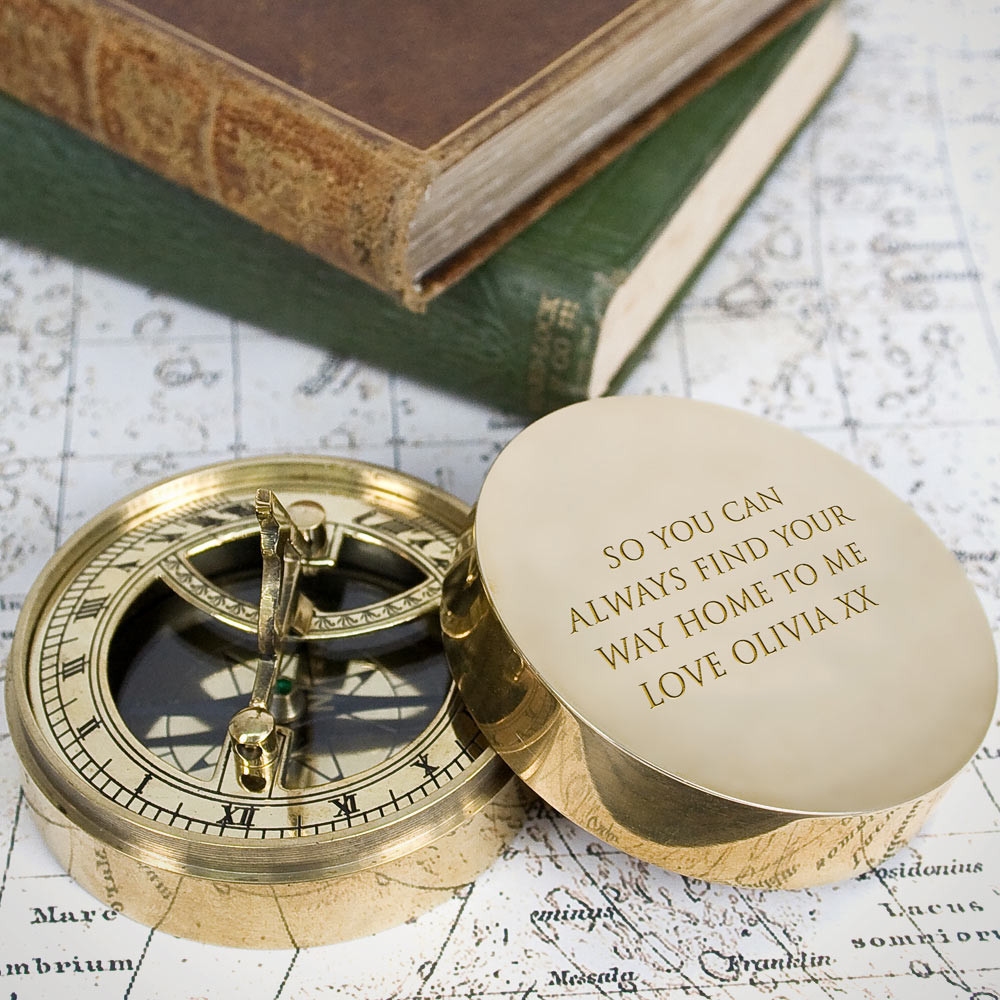 Personalised Adventurer’s Brass Sundial and Compass Personalised Adventurer’s Brass Sundial and Compass