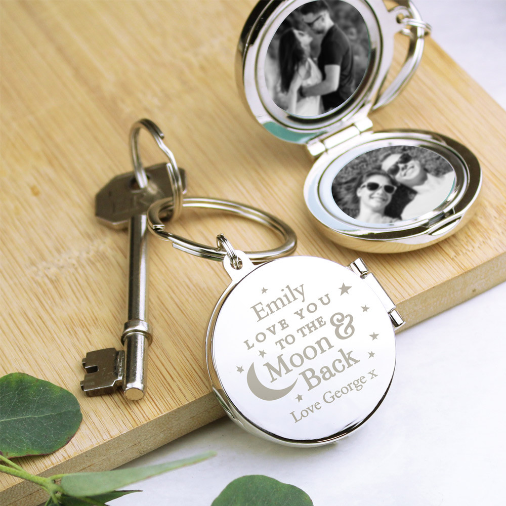 Personalised Memento Company Silver Personalised To The Moon And Back Photo Keyring