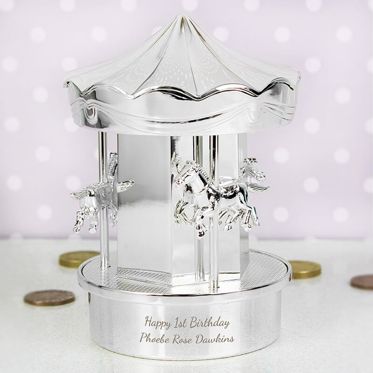 Personalised Memento Company Silver Personalised Carousel Money Box