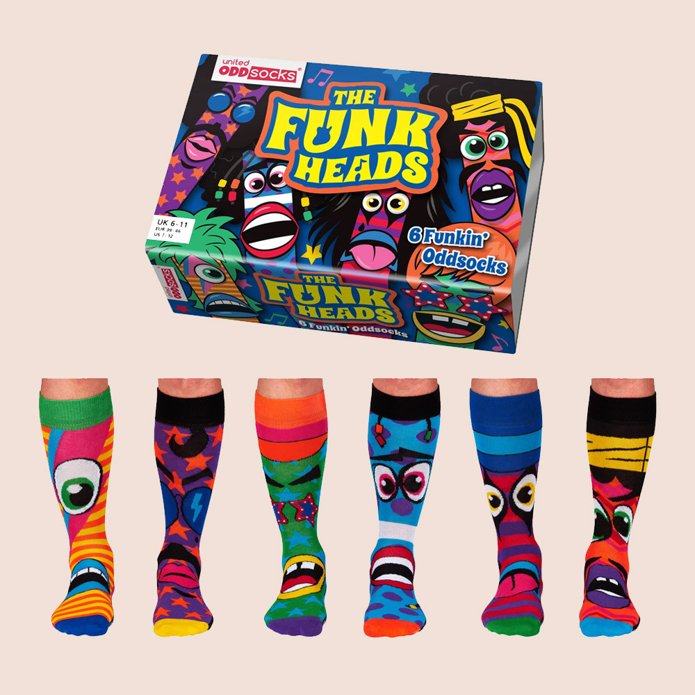 United Oddsocks The Funkheads Sock Gift Box for Men, 6 Mismatched Novelty Socks