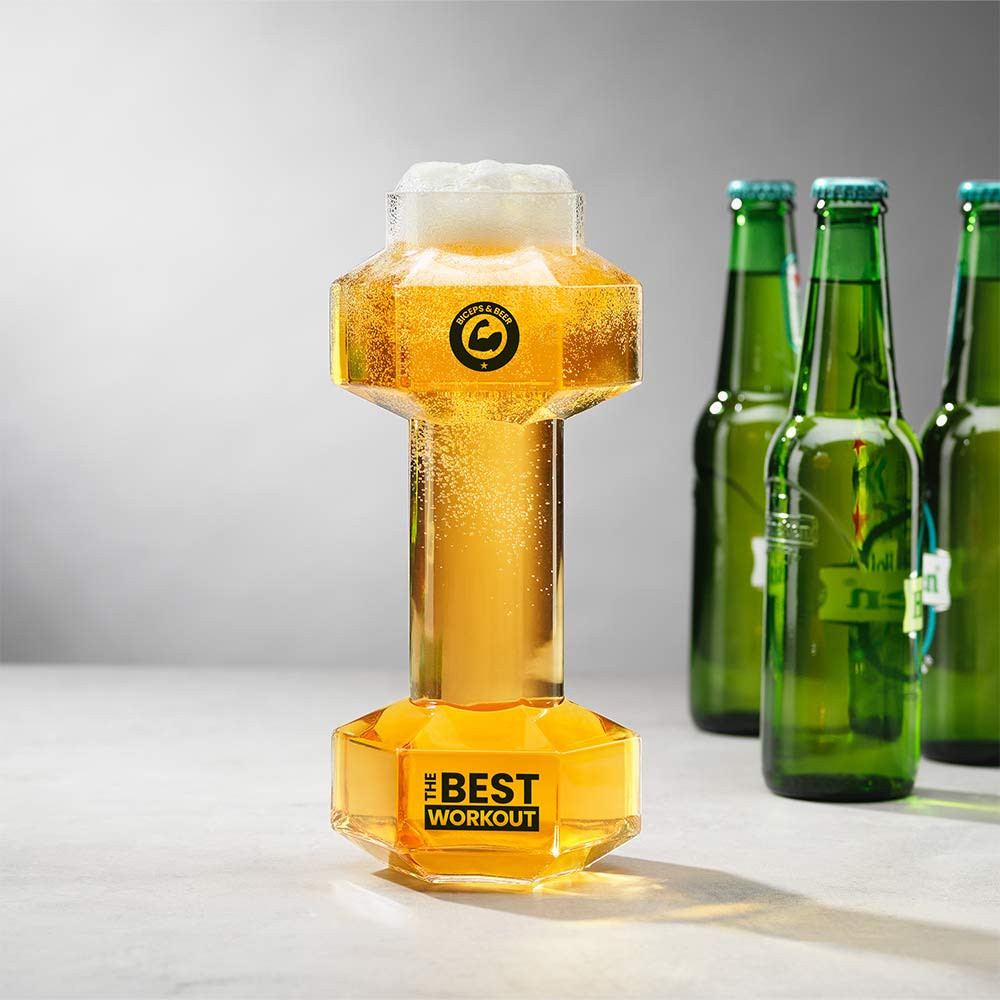 winning Dumbbell Beer Glass 600ml Novelty Fitness Themed Drinking Mug