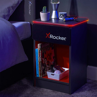 x rocker carbon-tek led bedside table with wireless charging - black