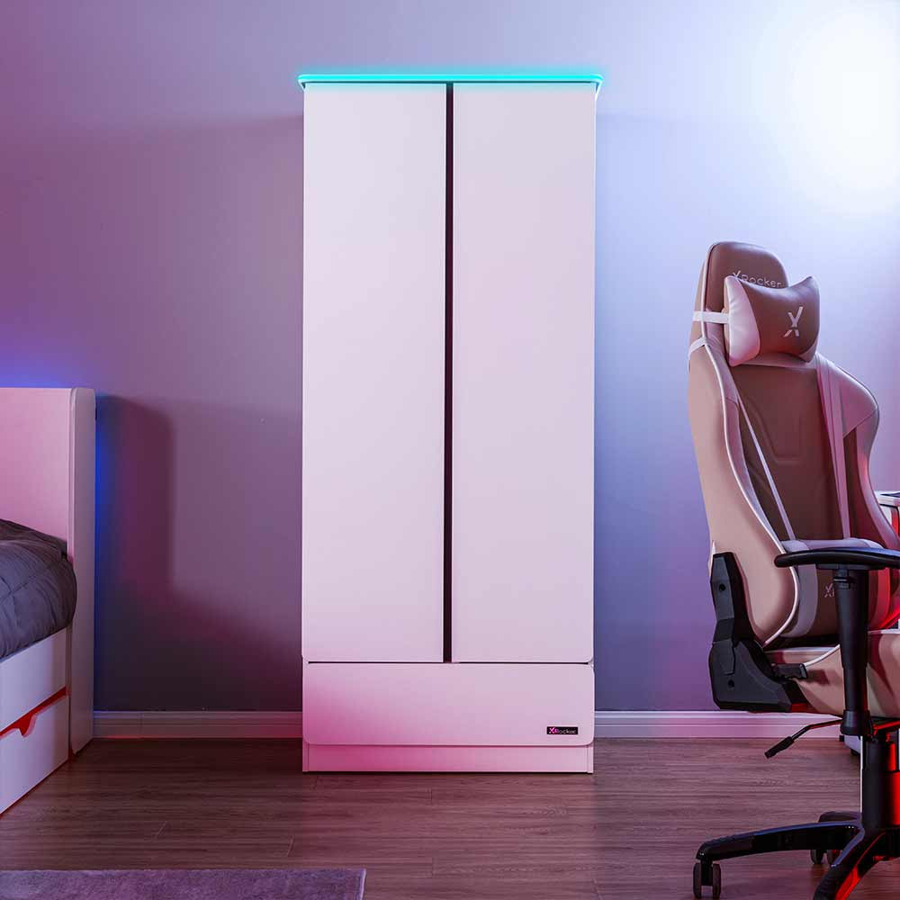 X Rocker Carbon-Tek 2 Door Wardrobe with LED Lights – White