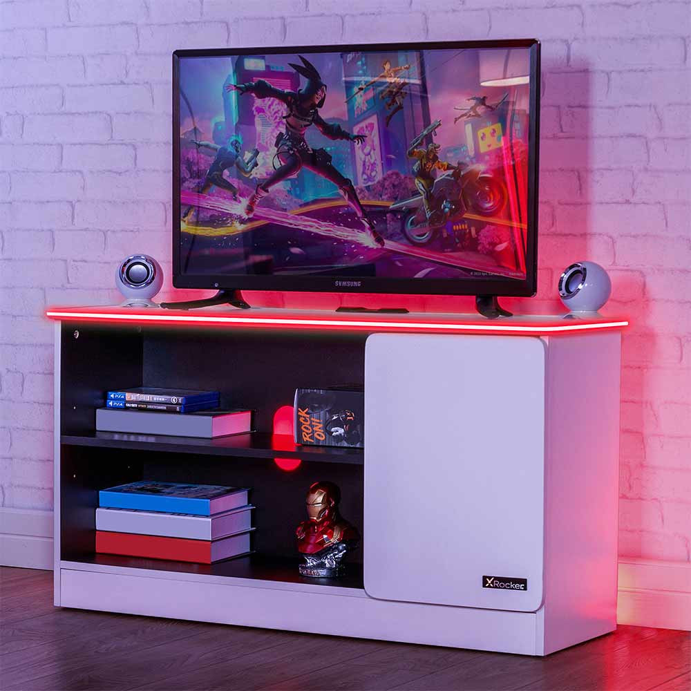 X Rocker Carbon-Tek TV Media Unit with LED Lights – White