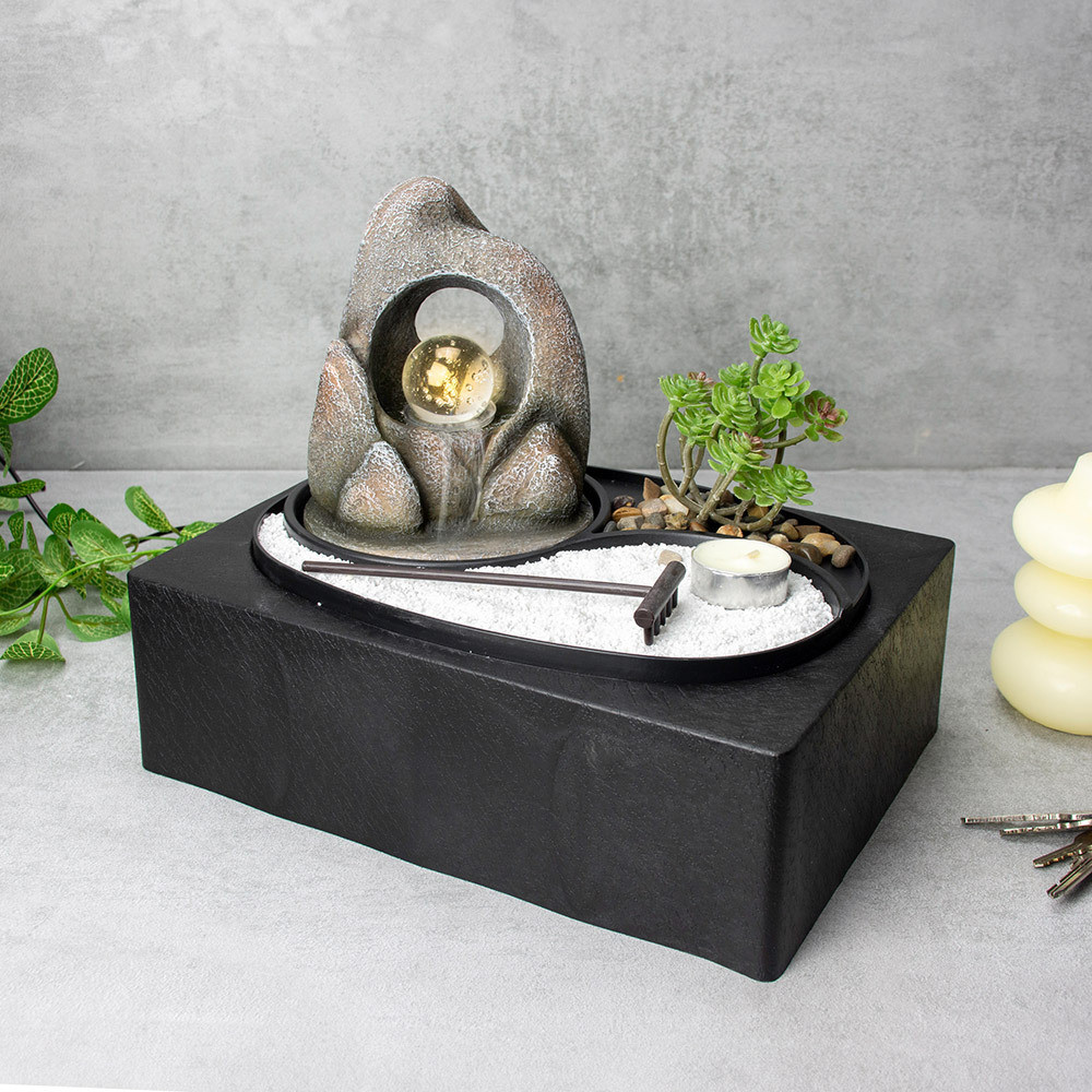 Well Being Wellbeing Zen Garden Water Fountain With Led Spinning Ball