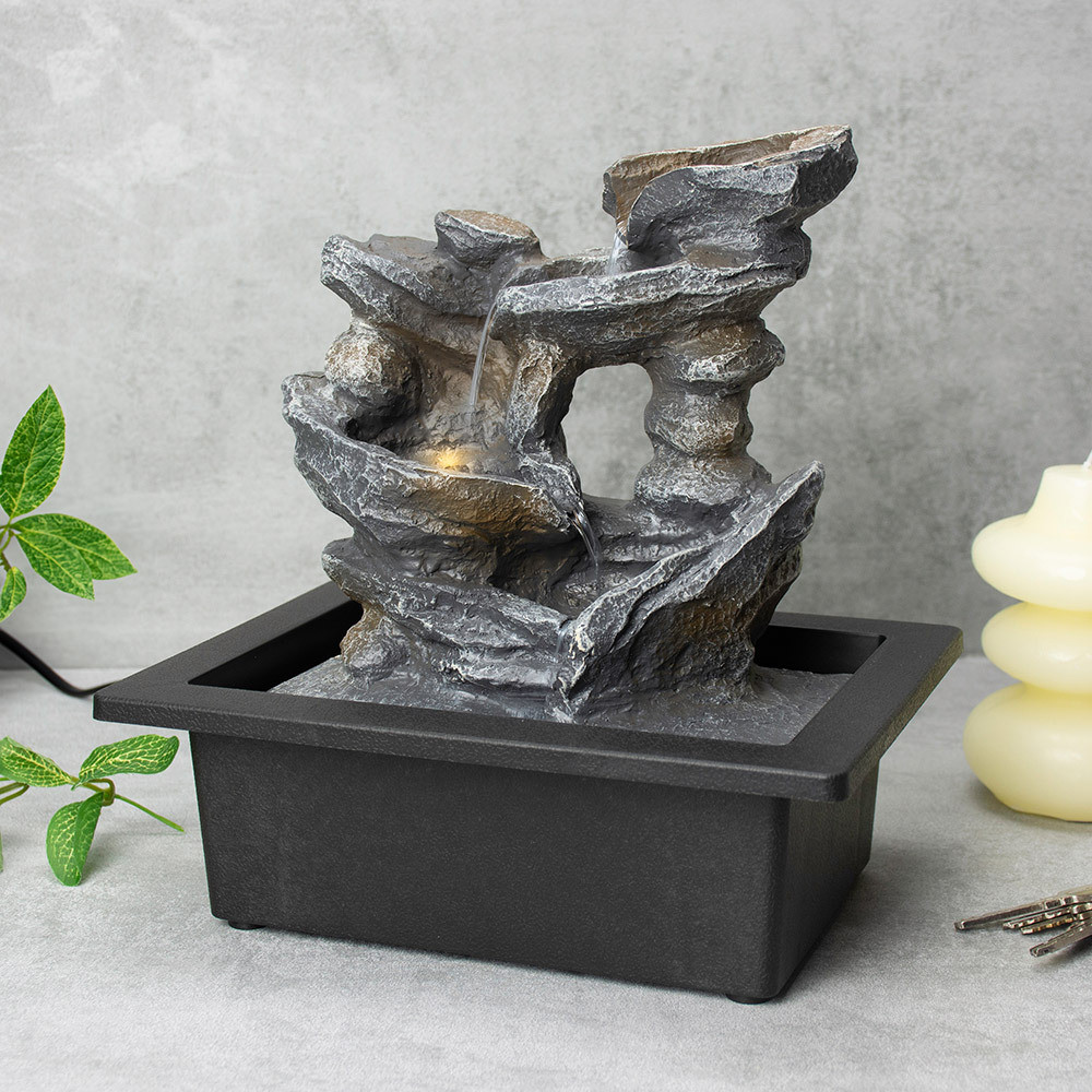 Well Being Wellbeing Cascading Rocks Illuminated Water Fountain