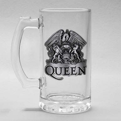 queen rock band metal crested logo glass 500ml tankard