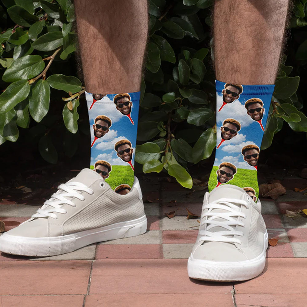 Personalised Golf Tee Face Photo Socks Mens