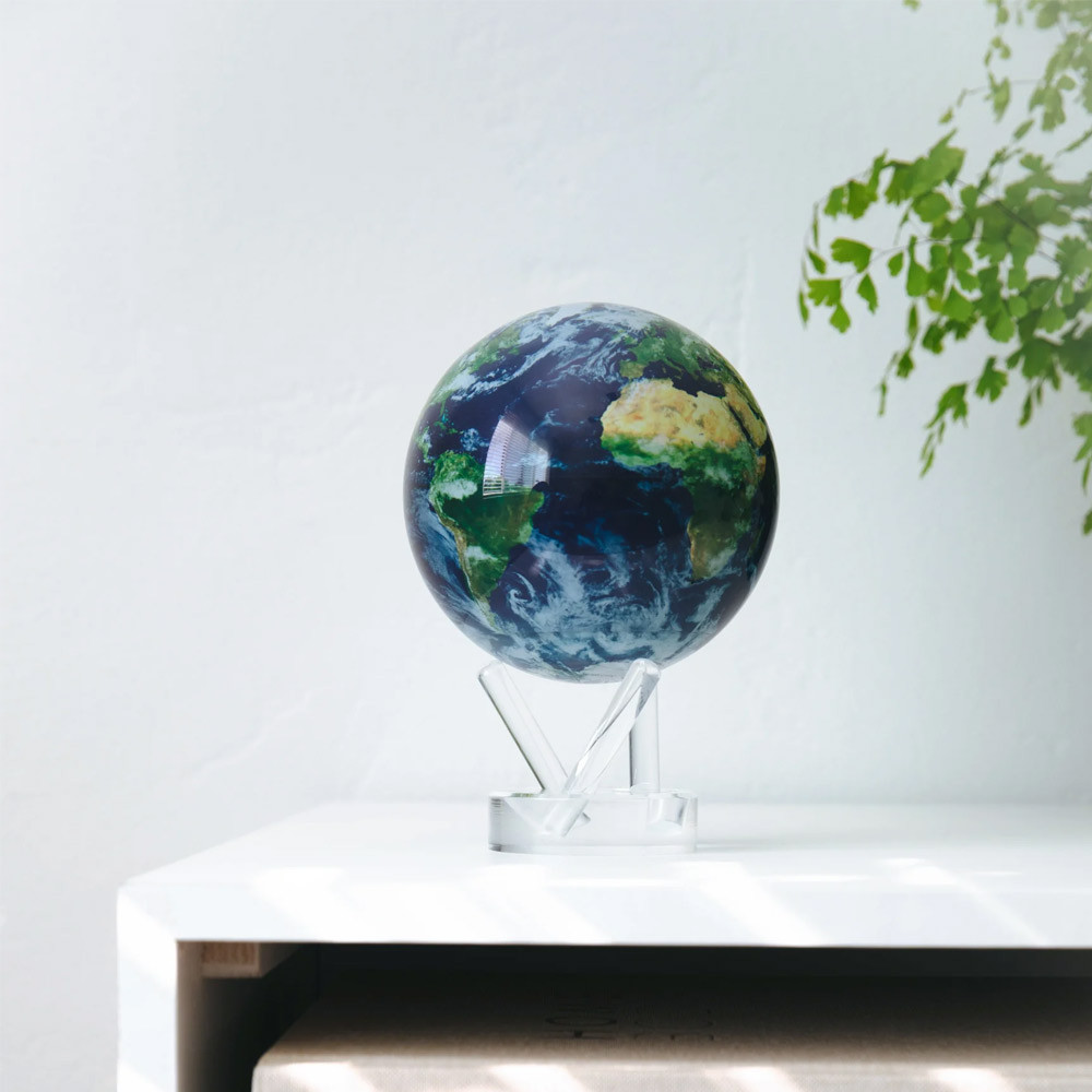 Mova Green/Blue/White Earth 6" With Clouds Rotating Globe