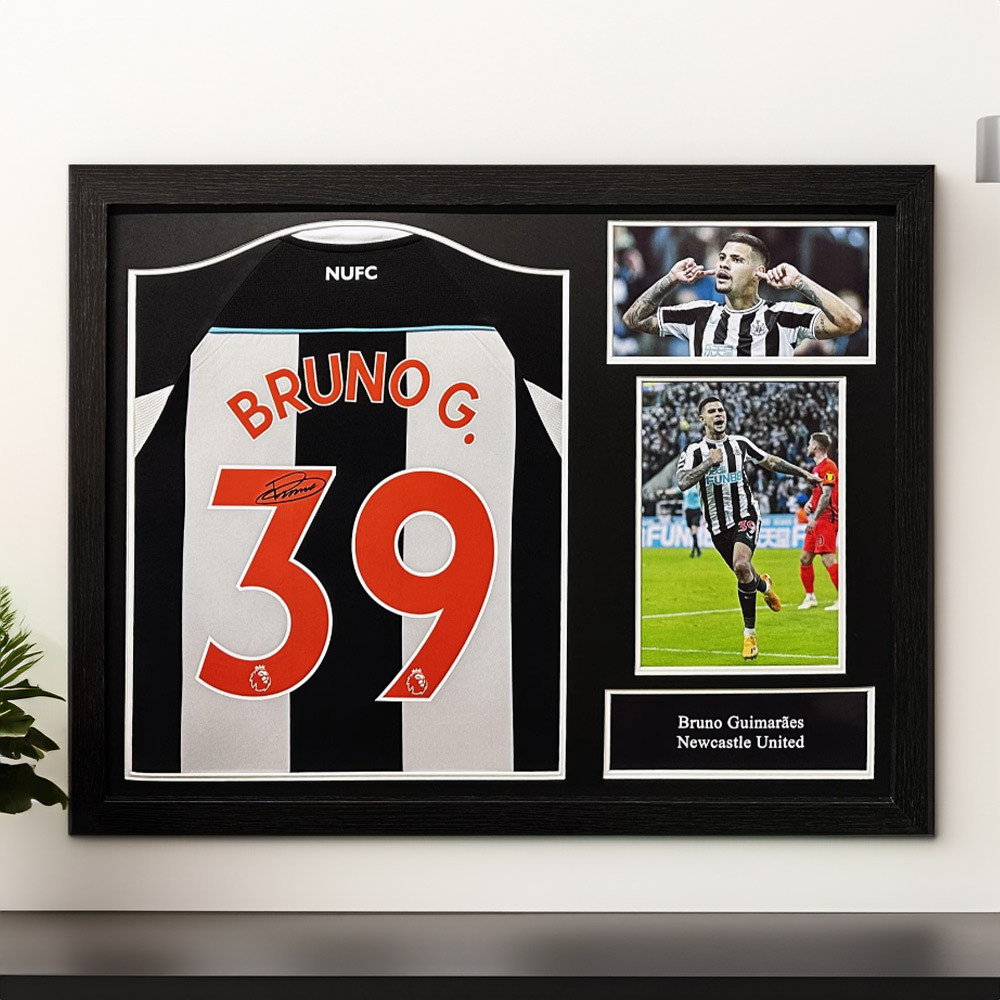 Bruno Guimaraes Signed Newcastle United Shirt – Framed Bruno Guimaraes Signed Newcastle United Shirt – Framed