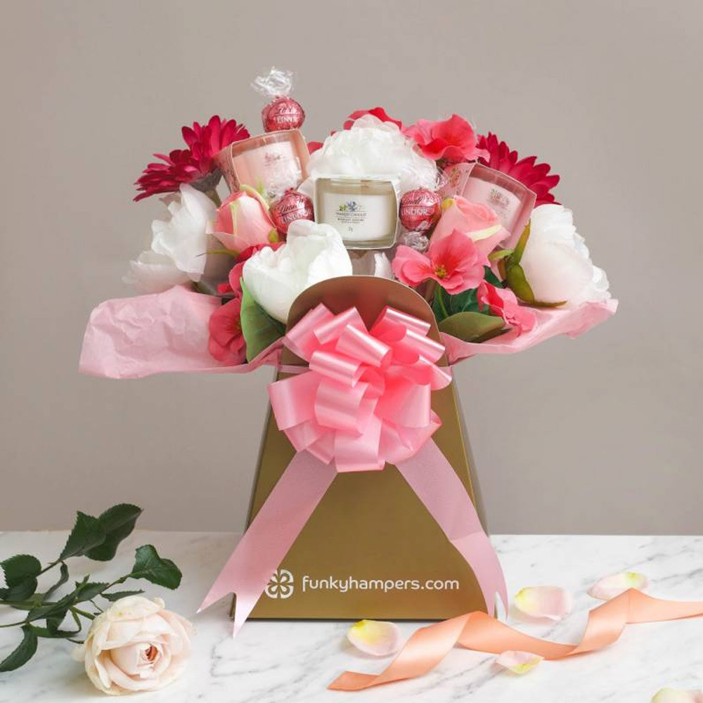 Funky Hampers Pink Pretty In Chocolate & Yankee Candle Votive Bouquet