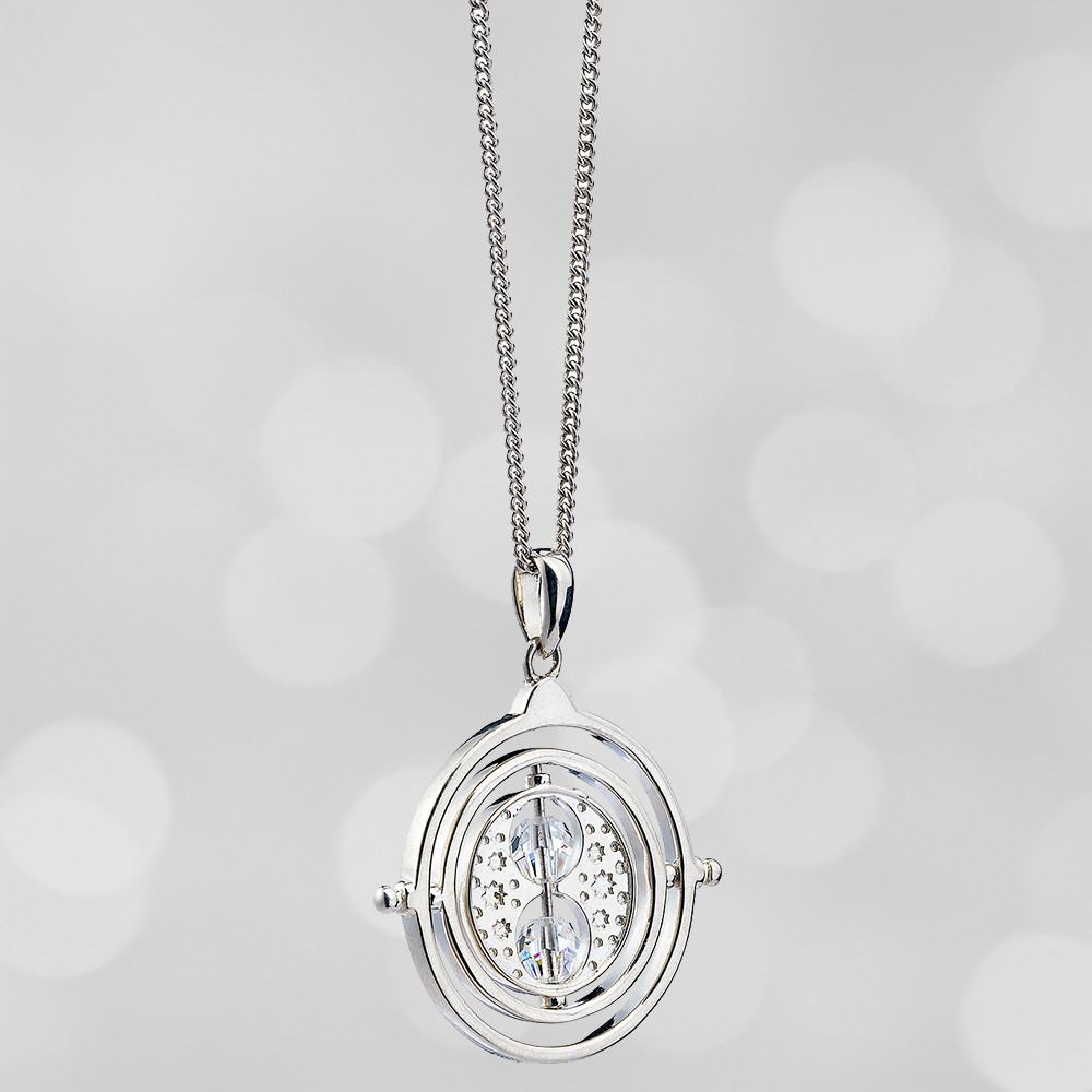 Harry Potter Silver Sterling Time Turner Necklace With Crystals