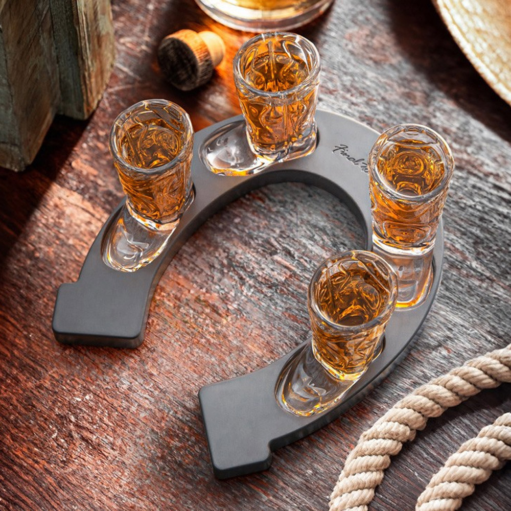 Jeray Sales Ltd - Original Products Ltd Cowboy Boot Shot Glasses And Horseshoe Board Set