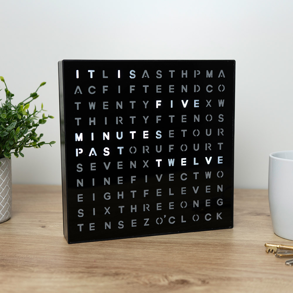 Menkind #winning Digital Word Clock Black Desk and Wall Mounted Timepiece