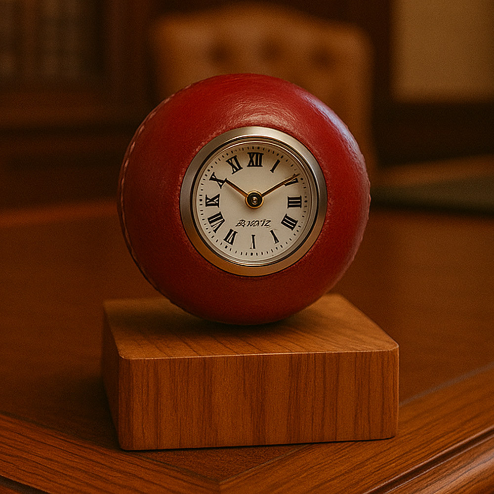 Sports Giftz Red Cricket Ball Quartz Clock